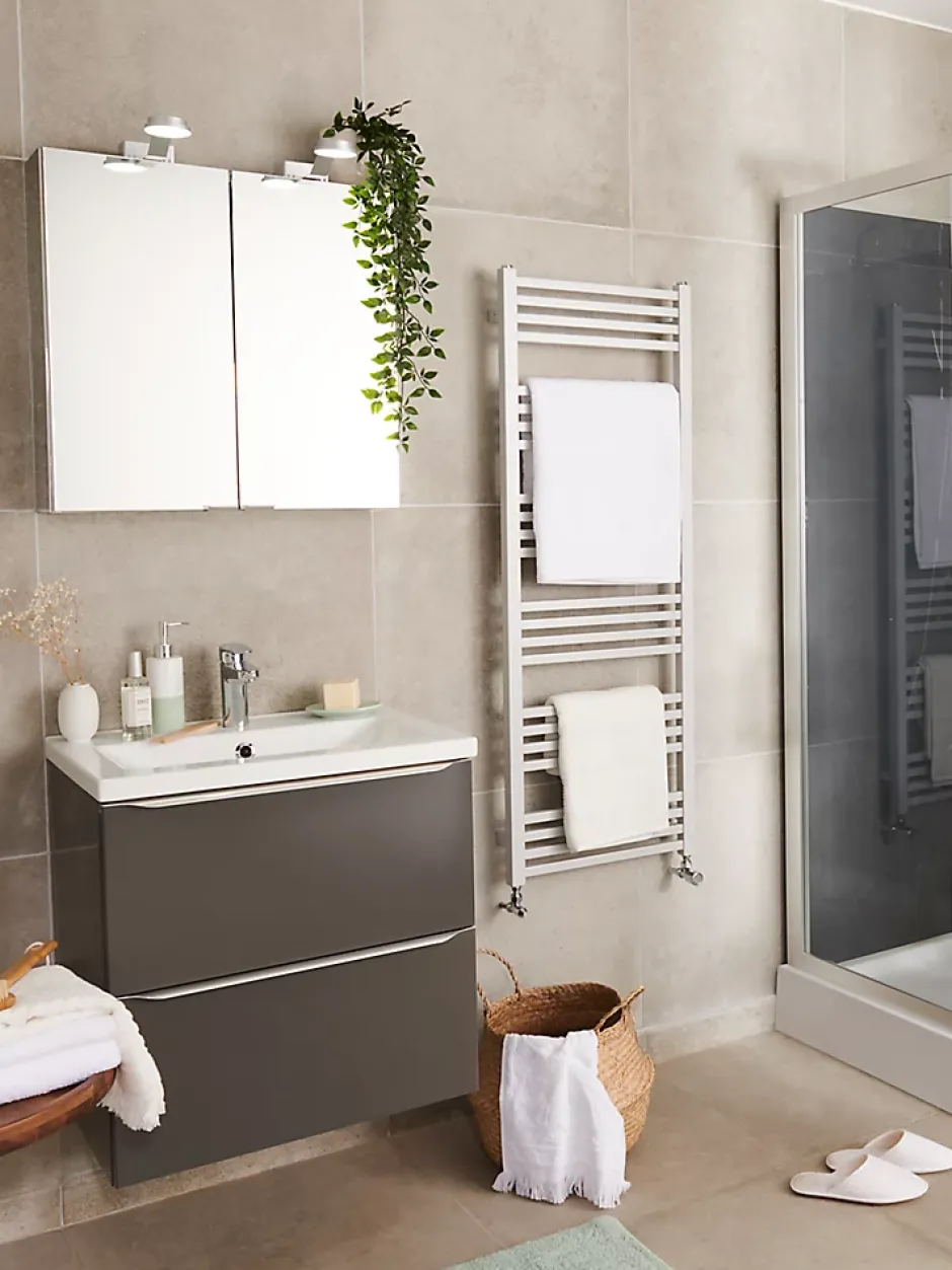 GoodHome Sèche-serviettes eau chaude en acier Duala gris 24 barres - 518 W
