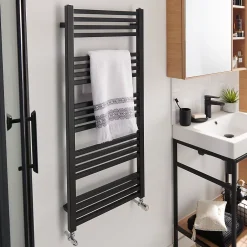 GoodHome Sèche-serviettes eau chaude en acier Duala noir 20 barres - 438 W* Sèche-Serviettes Eau Chaude