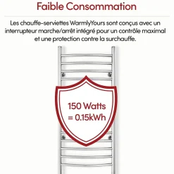 WarmlyYours Sèche-serviettes électrique chrome 150W , Dimensions: 101.6 cm x 45.7 cm* Sèche-Serviettes Électrique
