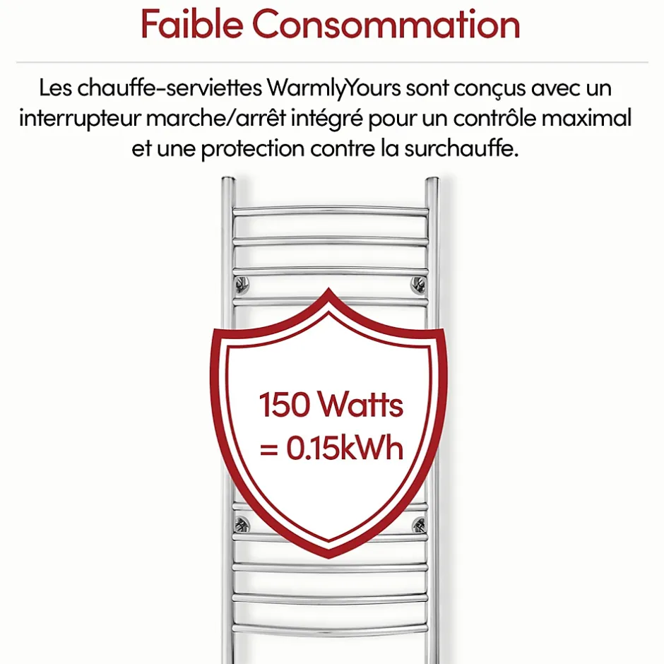 WarmlyYours Sèche-serviettes électrique chrome 150W , Dimensions: 101.6 cm x 45.7 cm* Sèche-Serviettes Électrique