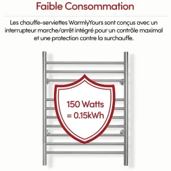 WarmlyYours Sèche-serviettes électrique brossé 150W , Dimensions: 81,2cm x 60 cm* Sèche-Serviettes Électrique
