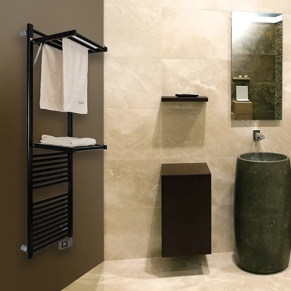 Deltacalor Sèche-serviettes électrique à inertie fluide Papillon2 750W noir* Sèche-Serviettes Électrique