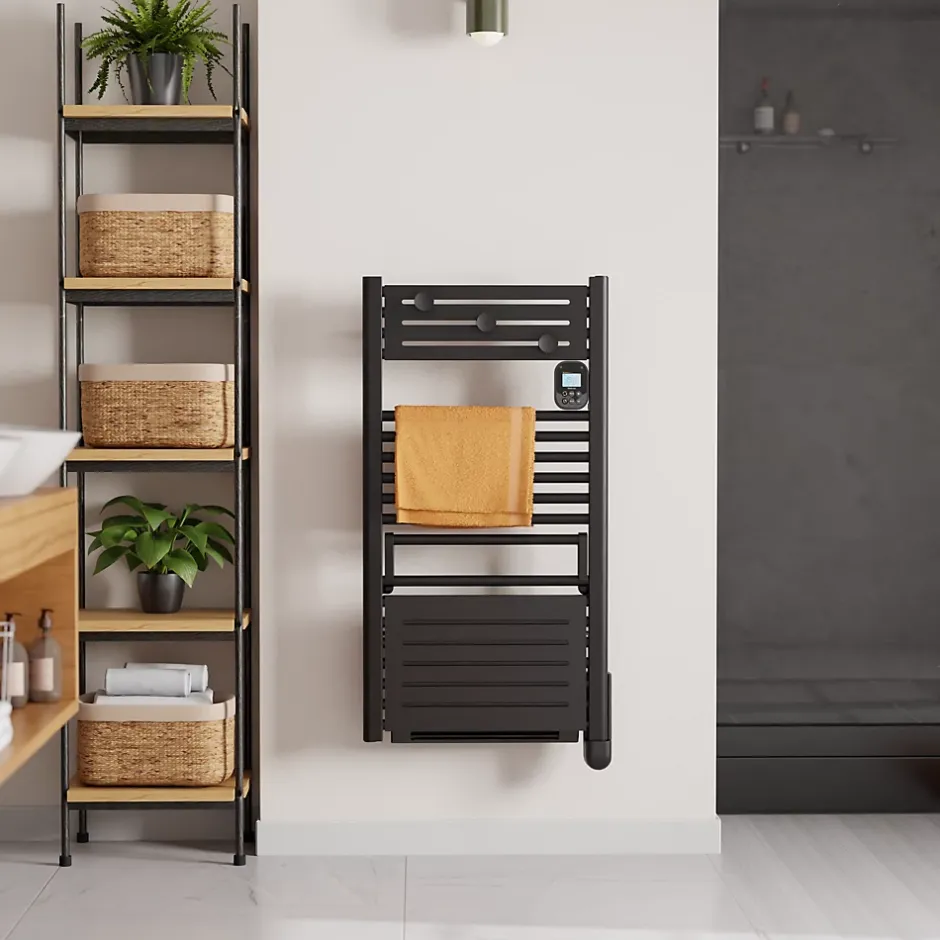 Noirot Sèche-serviettes électrique 750 W noir à inertie fluide + soufflerie 1000 W - Actibain