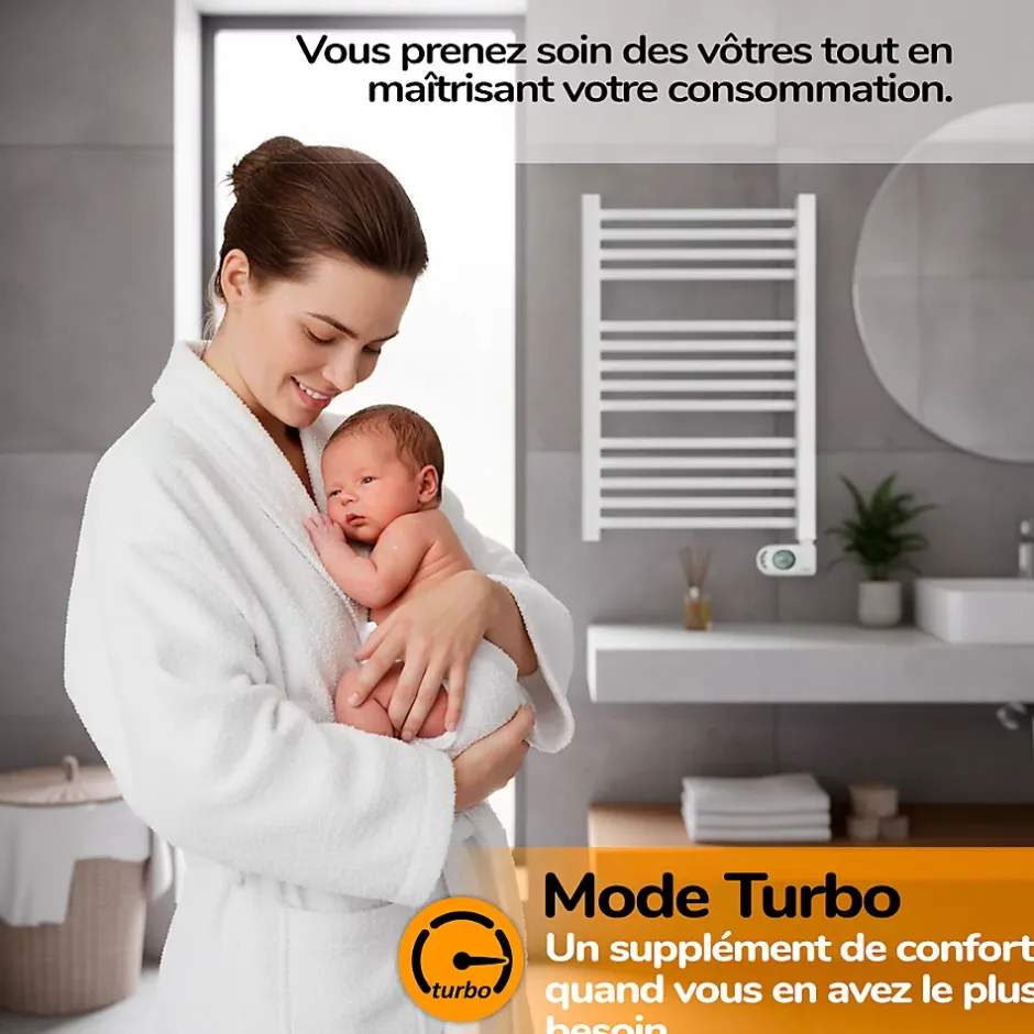 HJM Sèche-serviettes électrique à inertie sèche , 750 W, Noor, Blanc