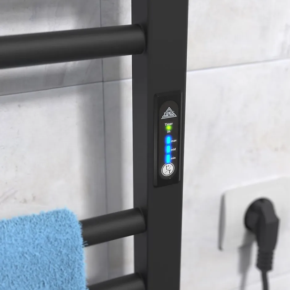 Laris Sèche-serviettes électrique ALFA 350x900 avec minuterie ECO, 160W, Noir* Sèche-Serviettes Électrique