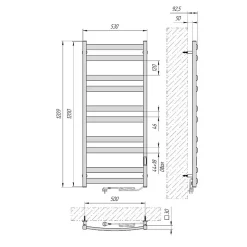 Laris Sèche-serviettes électrique ATLANT 500x1200 avec minuterie ECO, 300W, Noir