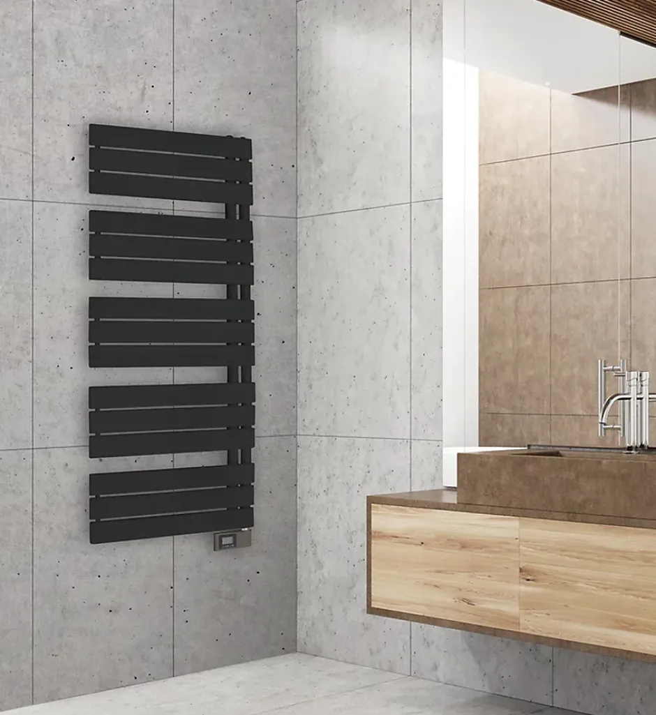 Deltacalor Sèche-serviettes électrique asymétrique 750W noir 7.5m²* Sèche-Serviettes Électrique