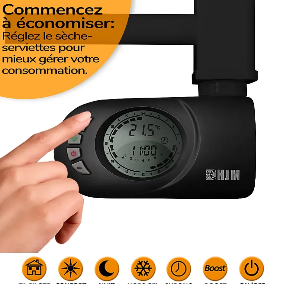 HJM Sèche-serviettes électrique à inertie sèche , 750 W, Noor, Noir* Sèche-Serviettes Mixte
