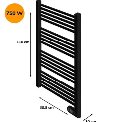 HJM Sèche-serviettes électrique à inertie sèche , 750 W, Noor, Noir* Sèche-Serviettes Mixte