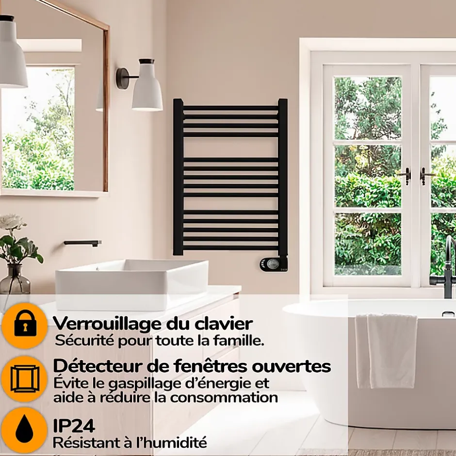 HJM Sèche-serviettes électrique à inertie sèche , 750 W, Noor, Noir* Sèche-Serviettes Mixte
