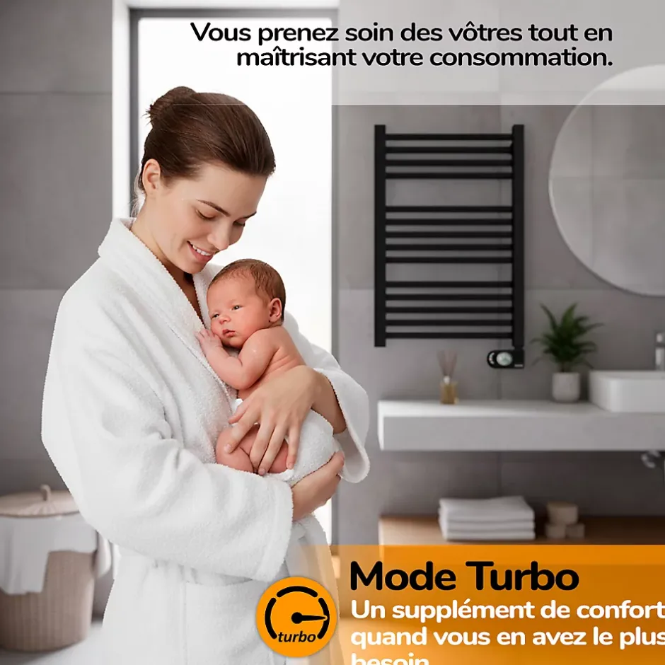 HJM Sèche-serviettes électrique à inertie sèche , 750 W, Noor, Noir* Sèche-Serviettes Mixte