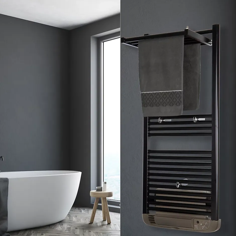 Deltacalor Sèche-serviettes électrique à inertie fluide Stendino 500W + soufflerie 1000W noir* Sèche-Serviettes Soufflant