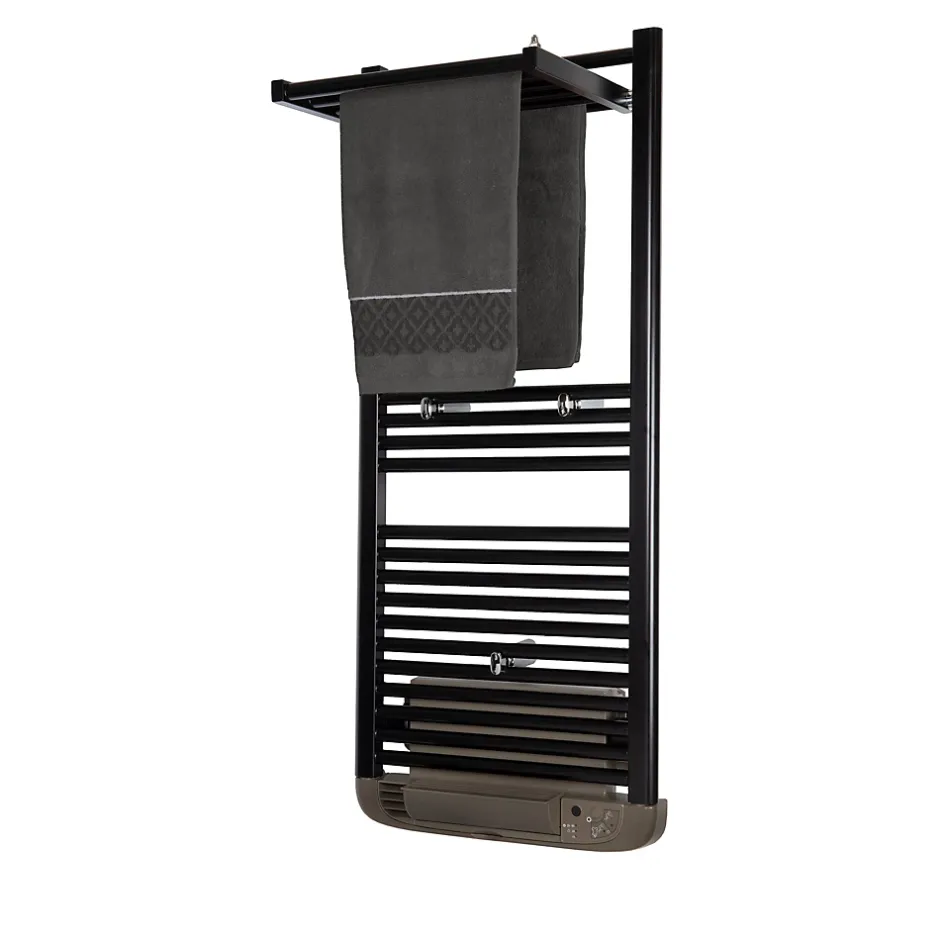 Deltacalor Sèche-serviettes électrique à inertie fluide Stendino 500W + soufflerie 1000W noir* Sèche-Serviettes Soufflant