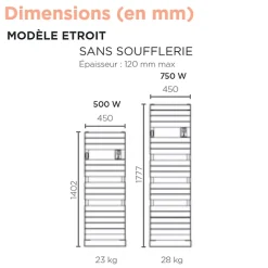Thermor Sèche-serviettes Riviera 2 étroit 500W gris menhir - - 497555