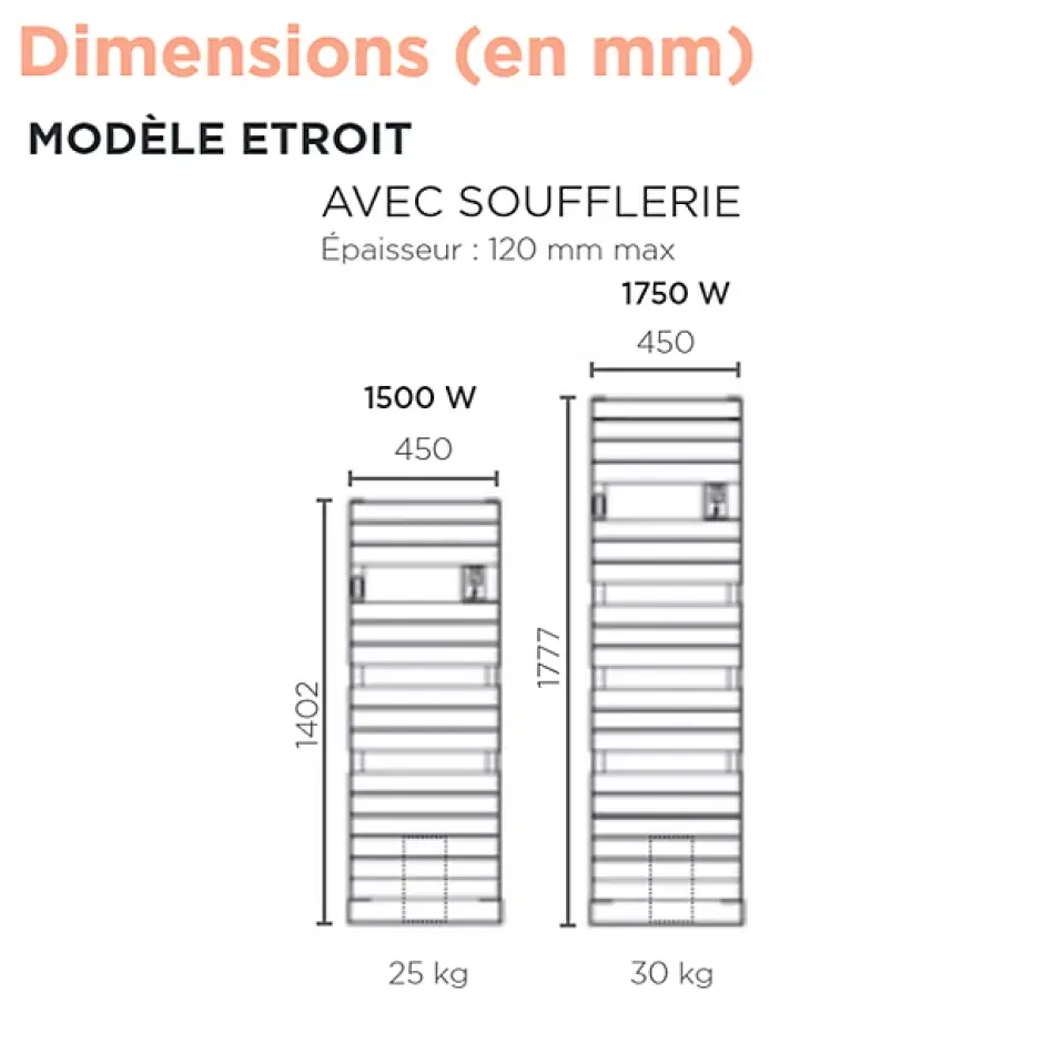 Thermor Sèche-serviettes Riviera 2 étroit avec soufflerie 1750W blanc brillant - - 498225