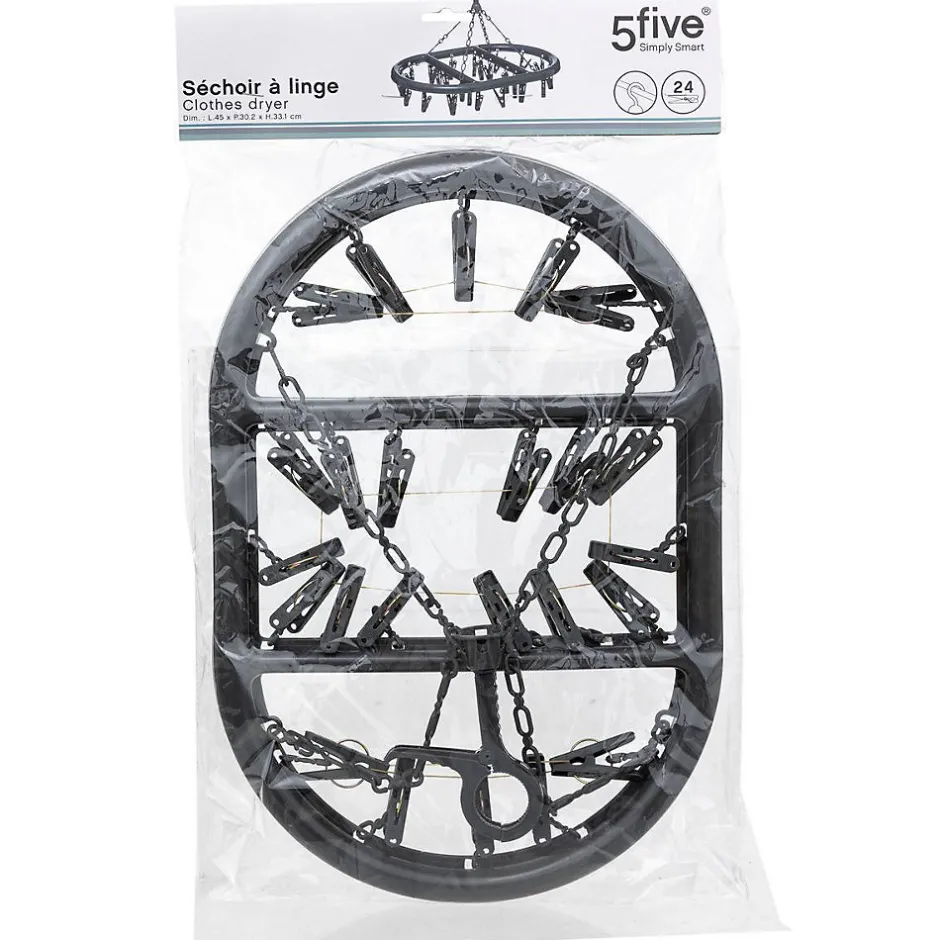 5Five Séchoir à accrocher oval 24 pinces - Gris-