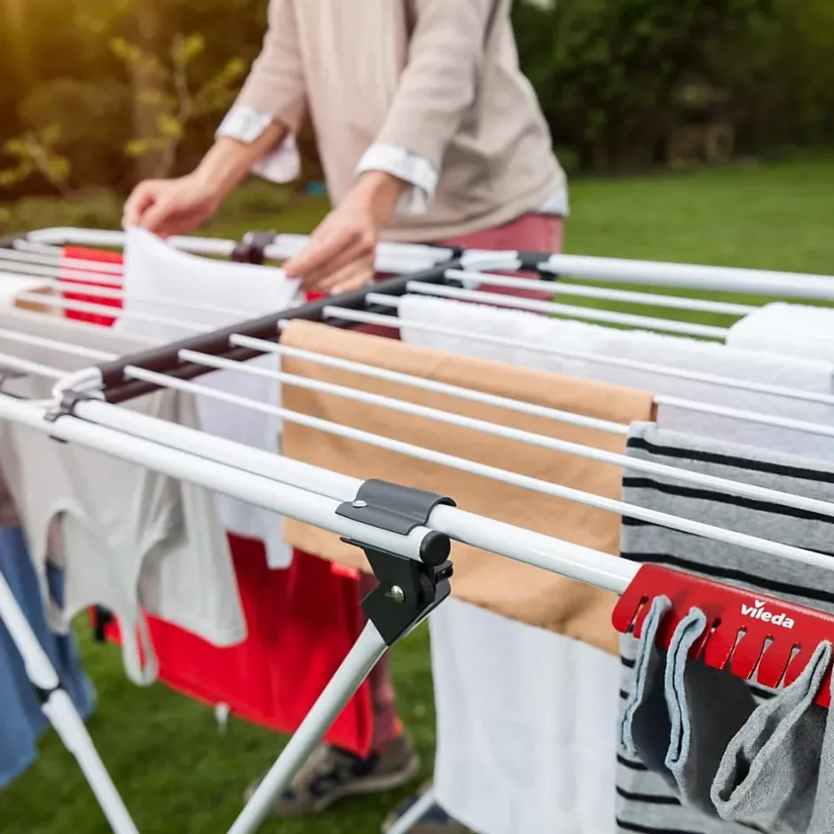 Vileda Séchoir à linge Double 187 x 57 x H94 cm Etendage pliable Tube Anti-plis* Etendoir À Linge