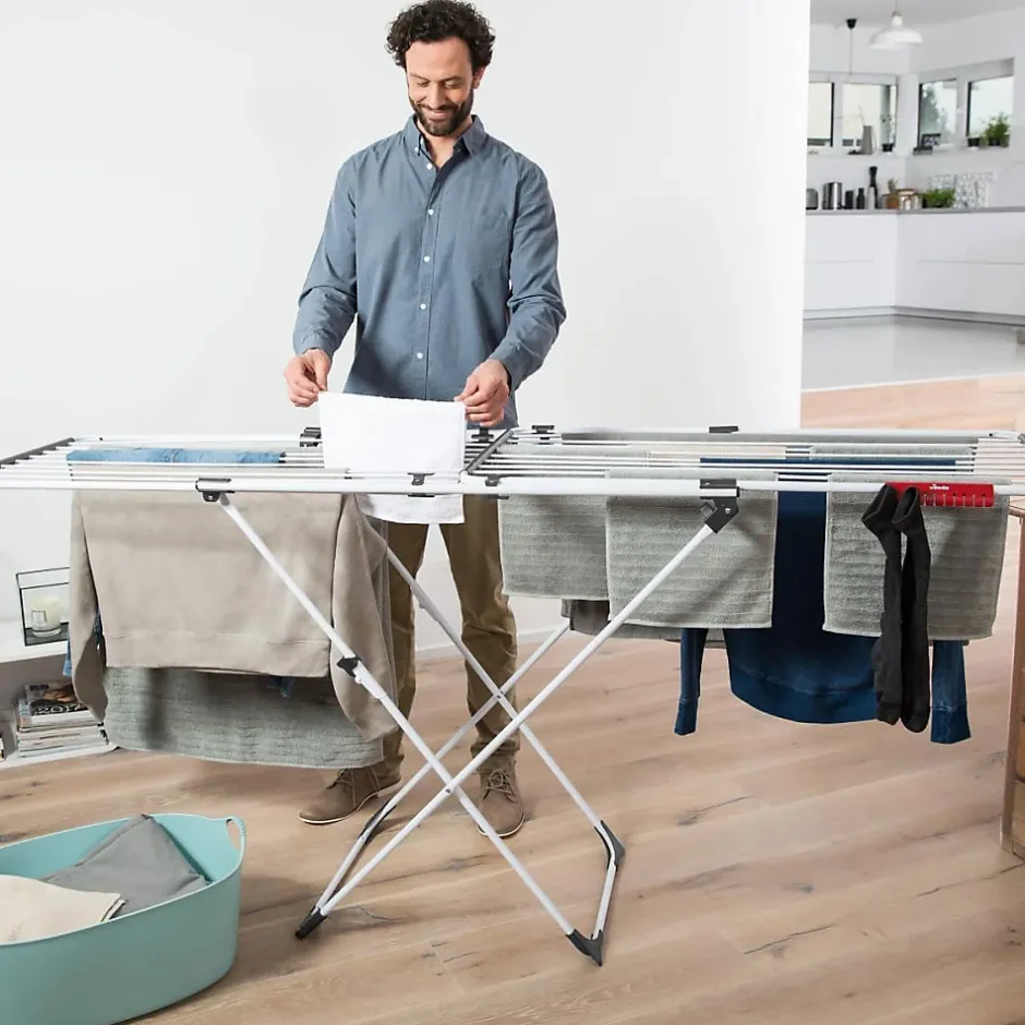 Vileda Séchoir à linge Double 187 x 57 x H94 cm Etendage pliable Tube Anti-plis* Etendoir À Linge