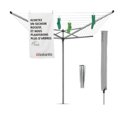 Brabantia Séchoir à linge parapluie 50 m d'étendage avec housse et douille, Topspin