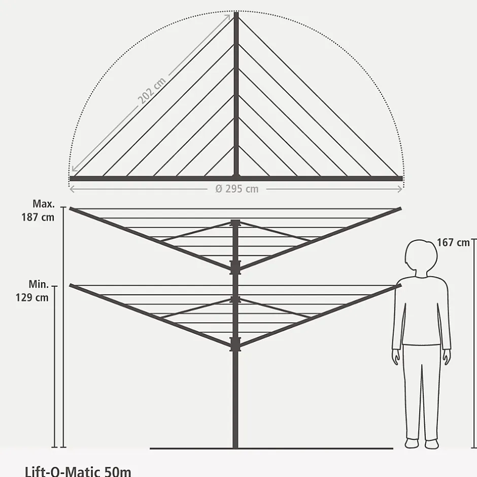 Brabantia Séchoir à linge parapluie rotatif 50 m d'étendage Lift-O-Matic