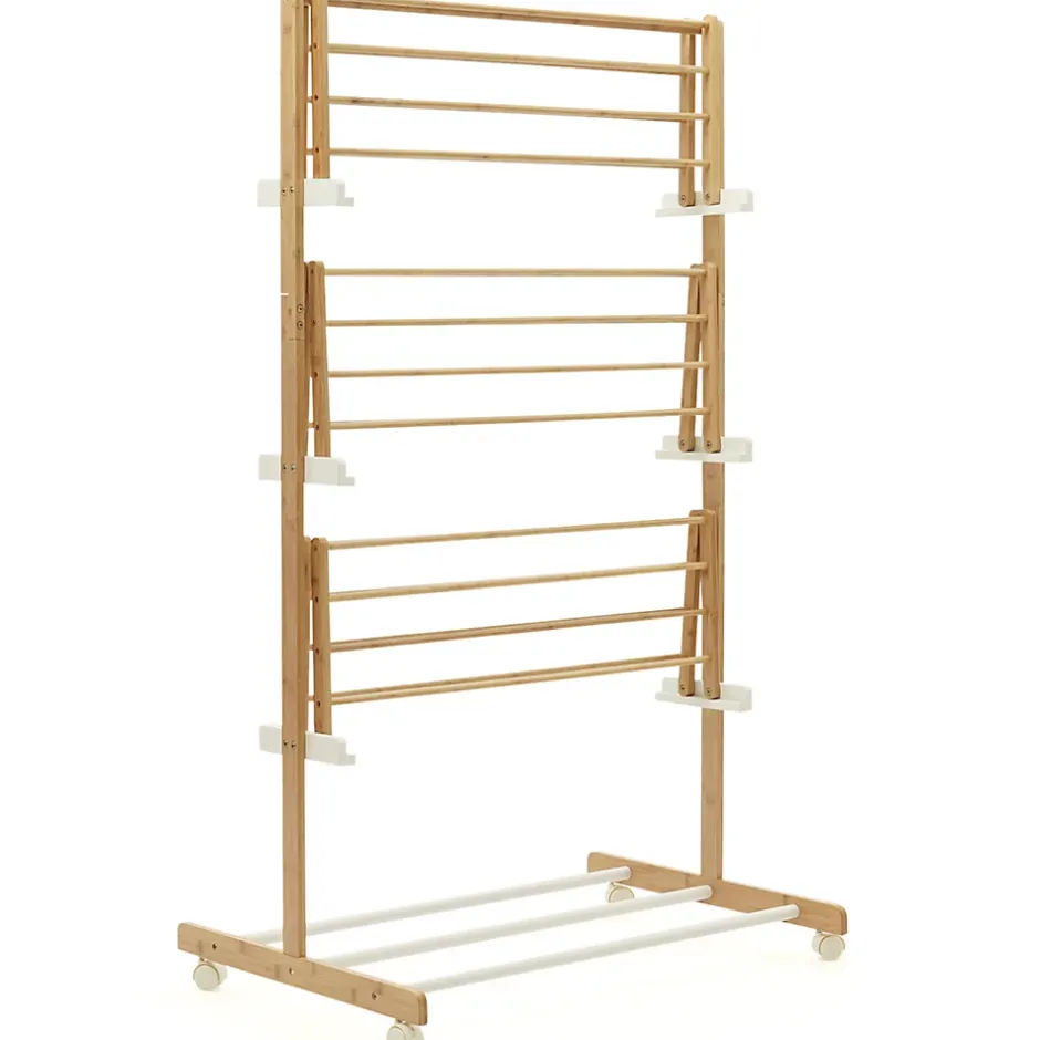 IDMarket Séchoir à linge pliable 3 niveaux RITA capacité 22M en bambou* Etendoir À Linge