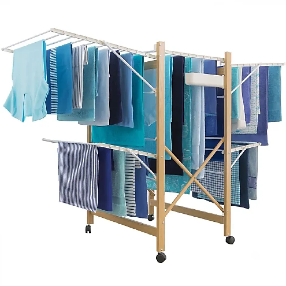 IDMarket Séchoir à linge pliable DELUXE capacité 27M blanc et effet bois