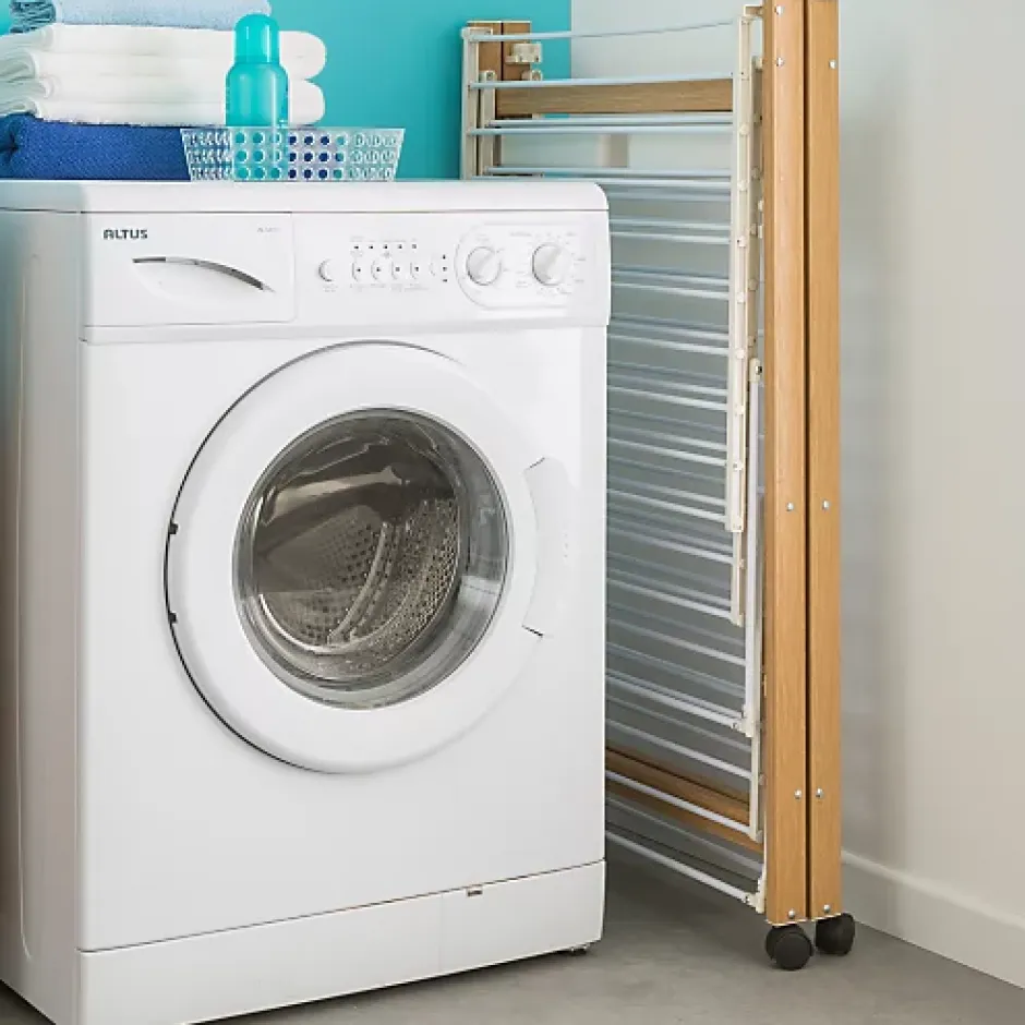 IDMarket Séchoir à linge pliable DELUXE capacité 27M blanc et effet bois