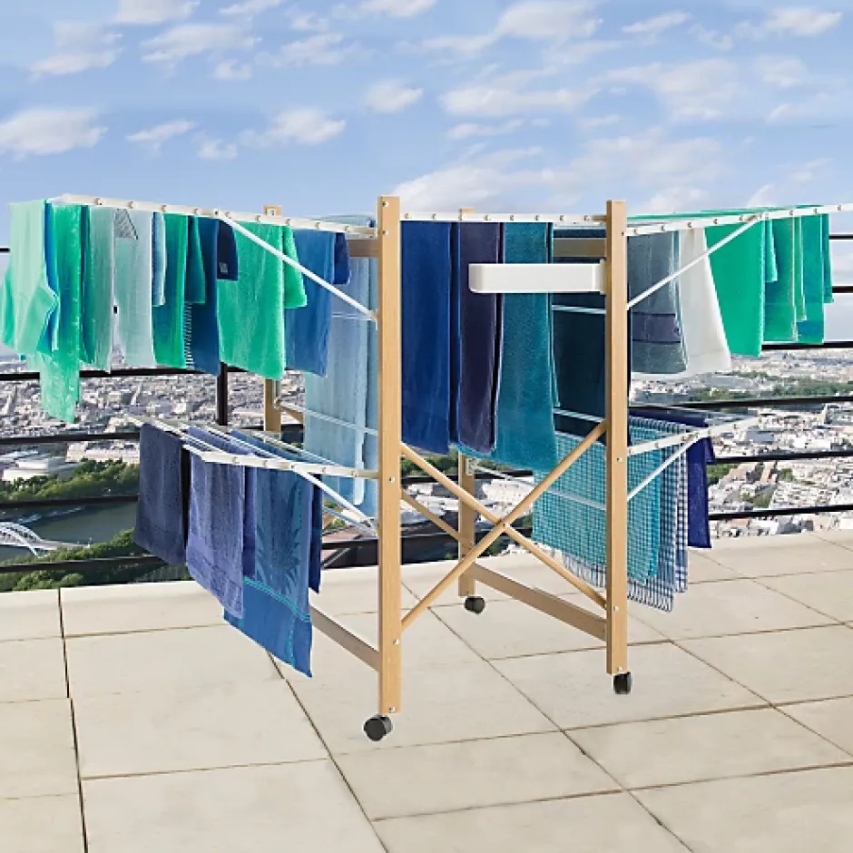 IDMarket Séchoir à linge pliable DELUXE capacité 27M blanc et effet bois