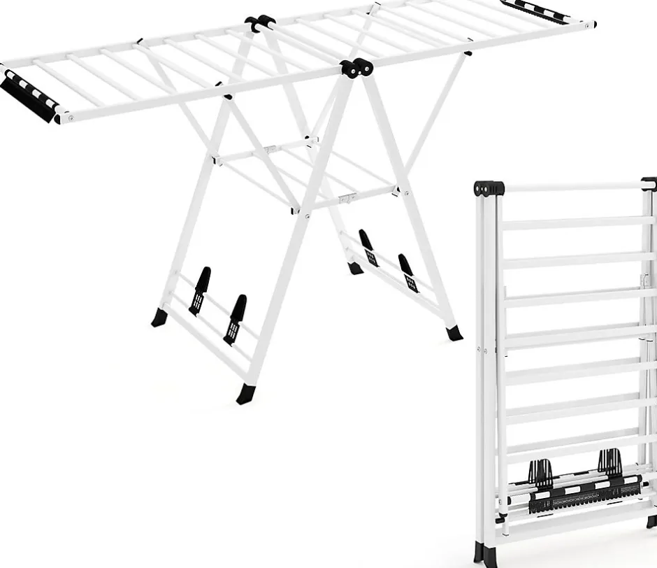 Giantex Séchoir à Linge Pliante, avec Ailes Latérales Hauteur Réglable, 20 Barres, Chaussures, Vêtements (1,8 M,Blanc)