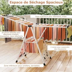 Giantex Séchoir à Linge Pliante, avec Ailes Latérales Hauteur Réglable, 20 Barres, Chaussures, Vêtements (1,8 M,Blanc)
