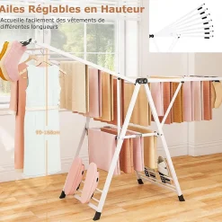 Giantex Séchoir à Linge Pliante, avec Ailes Latérales Hauteur Réglable, 20 Barres, Chaussures, Vêtements (1,8 M,Blanc)
