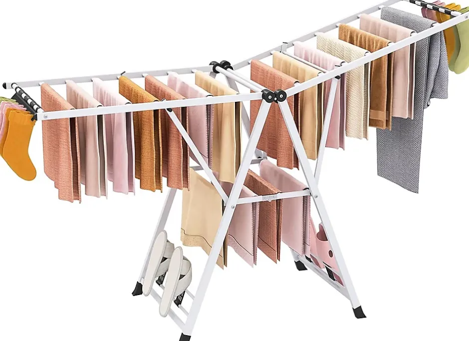 Giantex Séchoir à Linge Pliante, avec Ailes Latérales Hauteur Réglable, 20 Barres, Chaussures, Vêtements (1,8 M,Blanc)