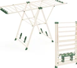 Giantex Séchoir à Linge Pliante, avec Ailes Latérales Hauteur, 18 Barres, Chaussures, Vêtements (1,6 M,Beige)
