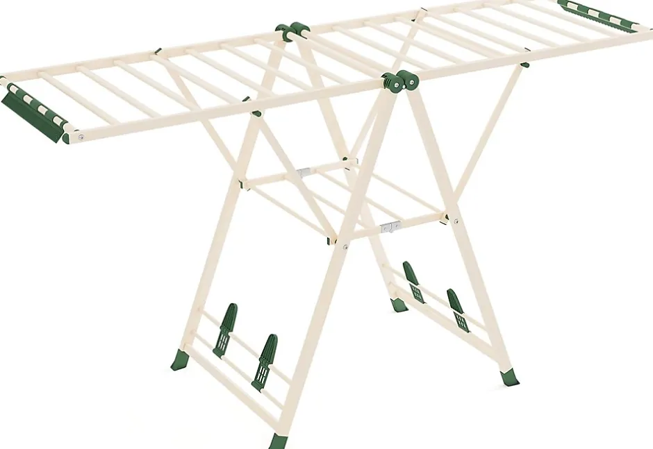 Giantex Séchoir à Linge Pliante, avec Ailes Latérales Hauteur Réglable, 20 Barres et 4 Crochets Chaussures, Vêtements (1,8 M,Beige)* Etendoir À Linge