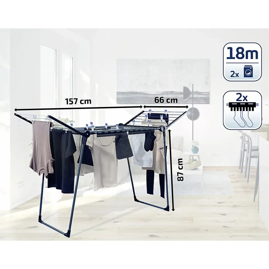 Leifheit Séchoir à linge sur pied 18 m d'étendage, Pegasus 180 noir* Etendoir À Linge
