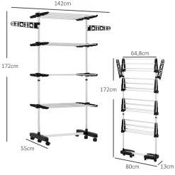 Homcom Séchoir à linge étendoir pliable ailes latérales 4 niveaux noir
