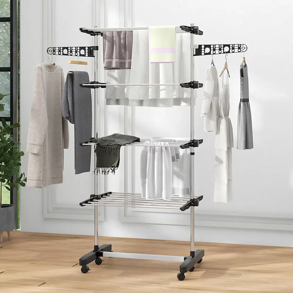 Homcom Séchoir à linge étendoir pliable ailes latérales 4 niveaux noir