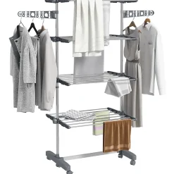 Homcom Séchoir à linge étendoir pliable ailes latérales 4 niveaux gris
