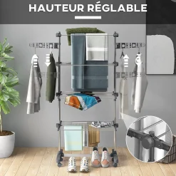 Homcom Séchoir à linge étendoir pliable ailes latérales 4 niveaux gris