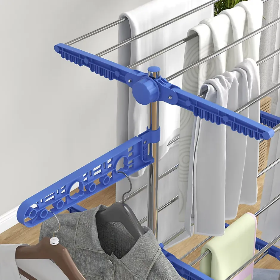 Homcom Séchoir à linge étendoir pliable ailes latérales 3 niveaux acier inox PP bleu* Etendoir À Linge