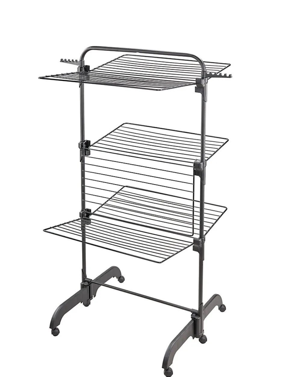 Leifheit Séchoir à linge tour noir sur roulettes 42 m d'étendage 3 niveaux, Comfort Tower 420 Black* Etendoir À Linge