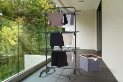 Leifheit Séchoir à linge tour noir sur roulettes 42 m d'étendage 3 niveaux, Comfort Tower 420 Black* Etendoir À Linge