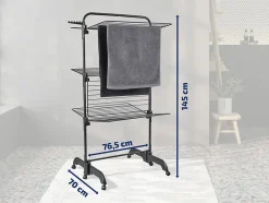 Leifheit Séchoir à linge tour noir sur roulettes 42 m d'étendage 3 niveaux, Comfort Tower 420 Black* Etendoir À Linge