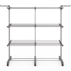 IDMarket Séchoir à linge vertical pliable et extensible 3 niveaux MAXI capacité 40M inox et gris* Etendoir À Linge