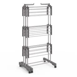 IDMarket Séchoir à linge vertical pliable et extensible 3 niveaux MAXI capacité 40M inox et gris* Etendoir À Linge