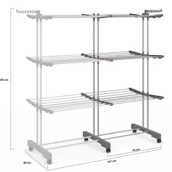 IDMarket Séchoir à linge vertical pliable et extensible 3 niveaux MAXI capacité 40M inox et gris* Etendoir À Linge