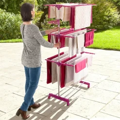 IDMarket Séchoir à linge vertical pliable 3 niveaux MAXIMA capacité 20M inox et rose* Etendoir À Linge