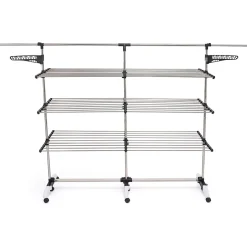 IDMarket Séchoir à linge vertical pliable 3 niveaux SUPRA capacité 50M avec tringle télescopique blanc et gris* Etendoir À Linge