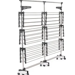 IDMarket Séchoir à linge vertical pliable 3 niveaux SUPRA capacité 50M avec tringle télescopique blanc et gris* Etendoir À Linge