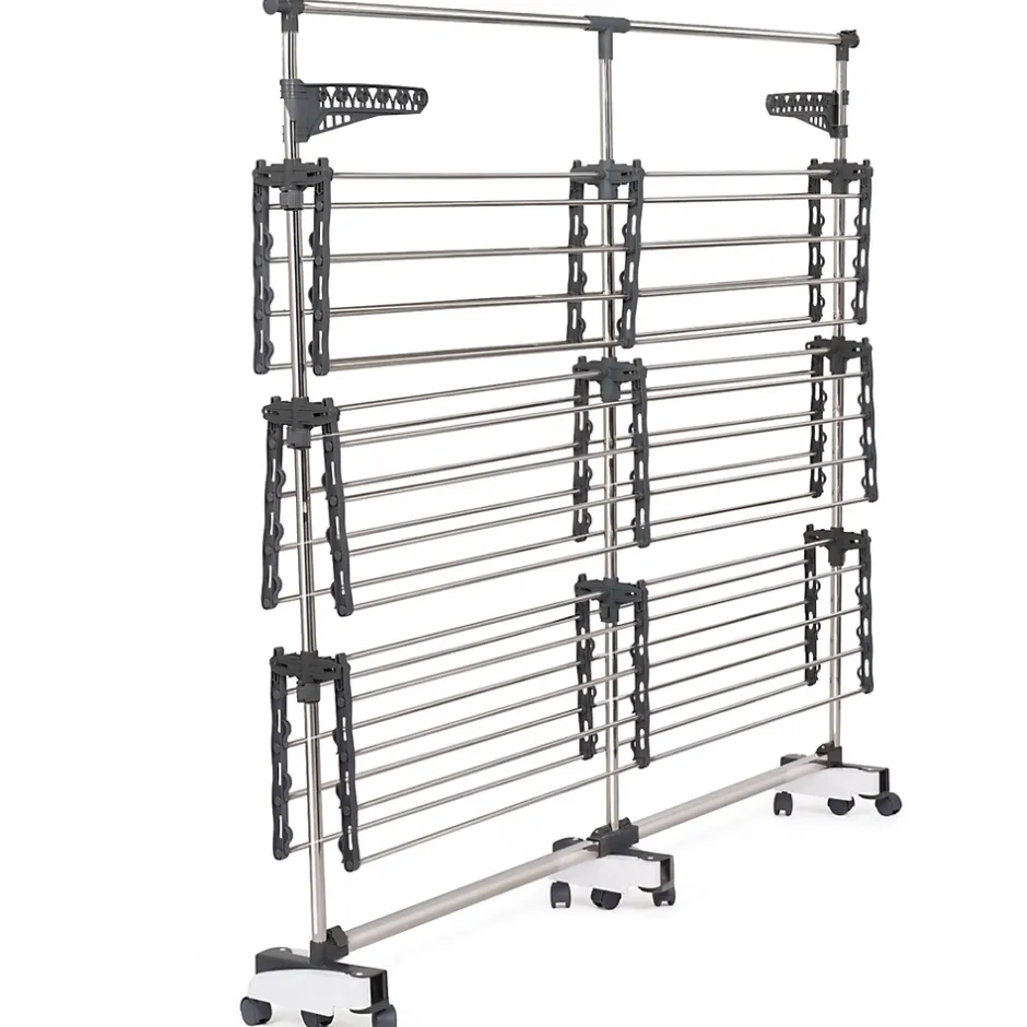 IDMarket Séchoir à linge vertical pliable 3 niveaux SUPRA capacité 50M avec tringle télescopique blanc et gris* Etendoir À Linge
